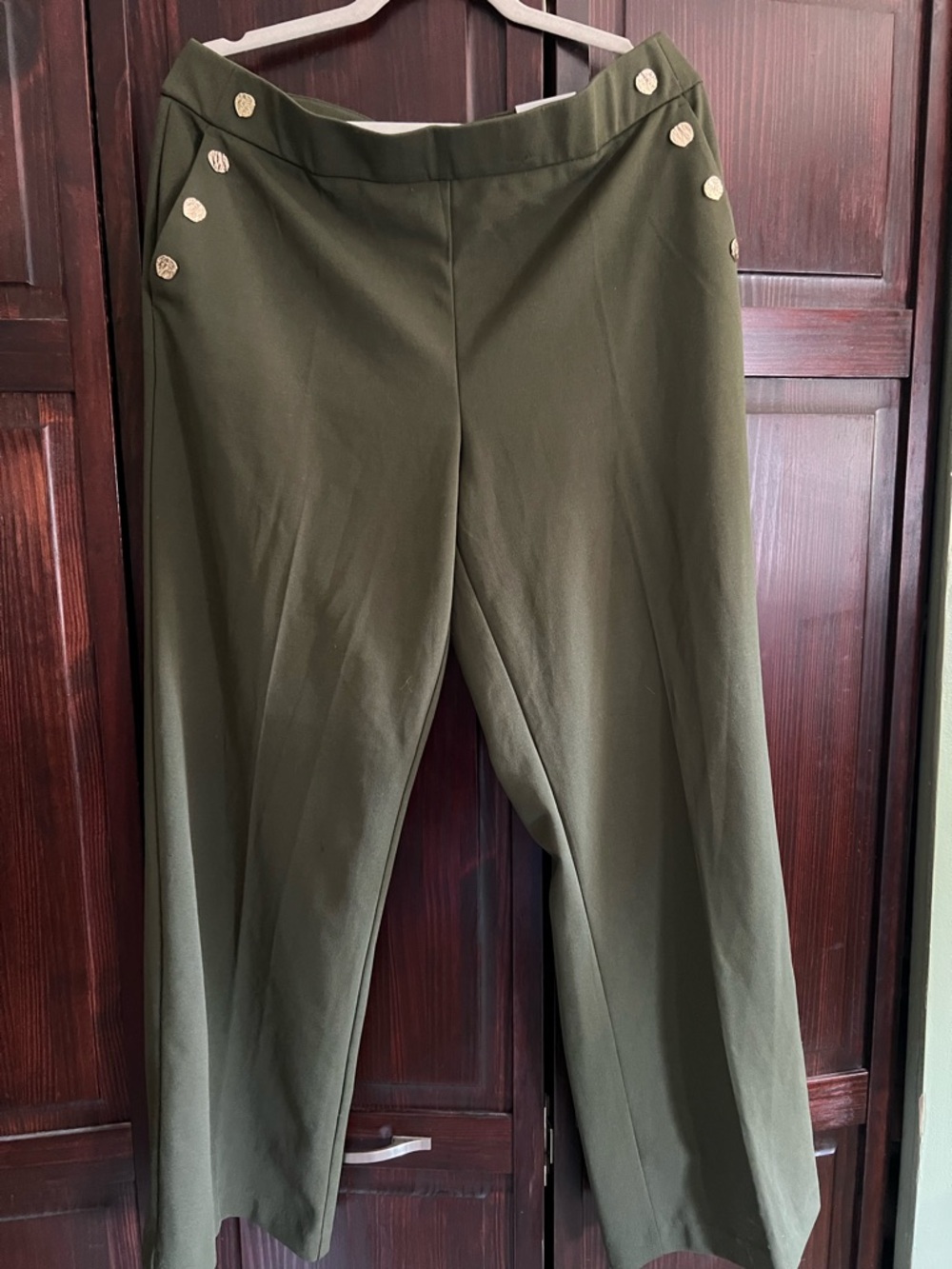 Jules & Leopold Olive Wide-Leg Pants with Gold Buttons